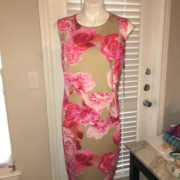 Calvin Klein Scuba Floral Knee Length Dress - Large 40 bust DB1 Brand New - Picture 4 of 11